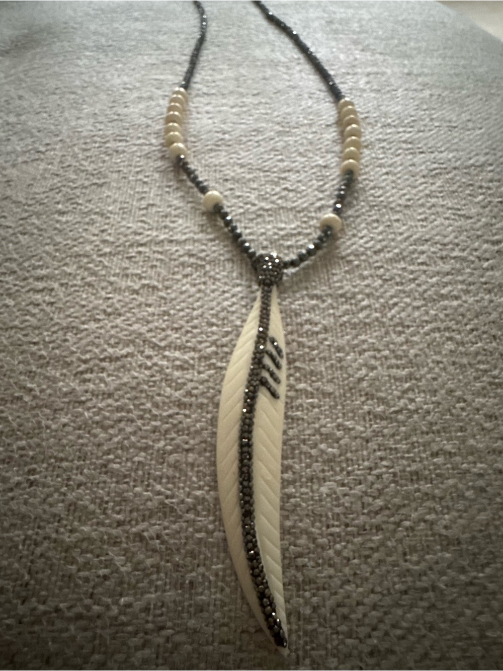 Beaded Pendant Necklace with Ivory Accent - Women Jewelry - Picture 3 of 3
